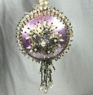 Vintage 60s/70s Satin Light Purple Pearl Beaded Sequins Christmas Ornament Ball