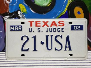 Texas Usa Judge License Plate Tag Sign Vanity American Flag 2002 Court Lawyer