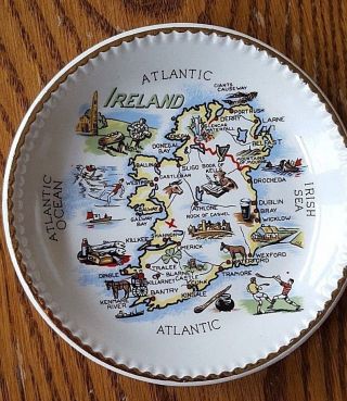 Map Of Ireland China Plate By Carrigaline,  4 3/8 " Diameter,  Gold Rim
