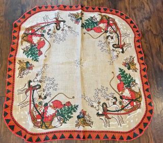 Vintage Square Tablecloth Card Table Christmas Burlap Santa Claus Red Green