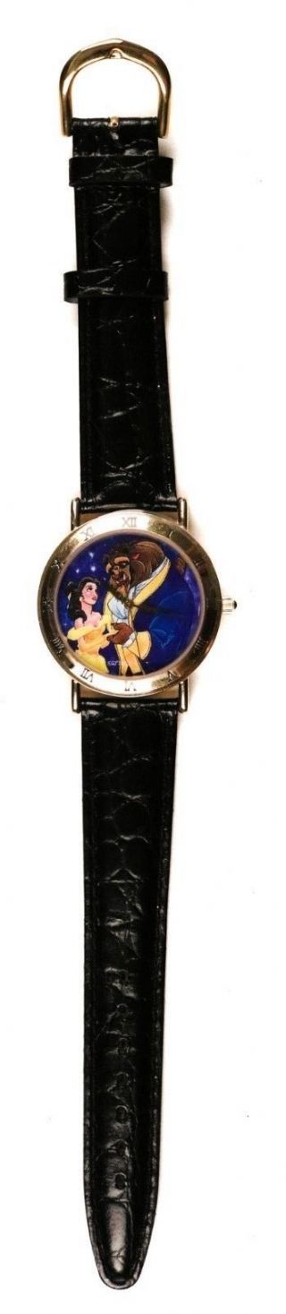 Beauty And The Beast Walt Disney Art Time Leather Band Watch W/ Case