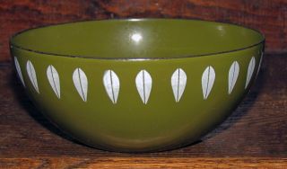 mid century cathrineholm enamel lotus bowl dark green norway 5 1/2 