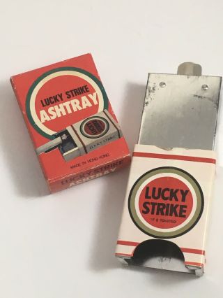 Vintage 1950s Tin Lucky Strike Pull Out Pocket Ashtray W Box 2