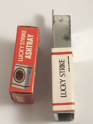 Vintage 1950s Tin Lucky Strike Pull Out Pocket Ashtray W Box 4