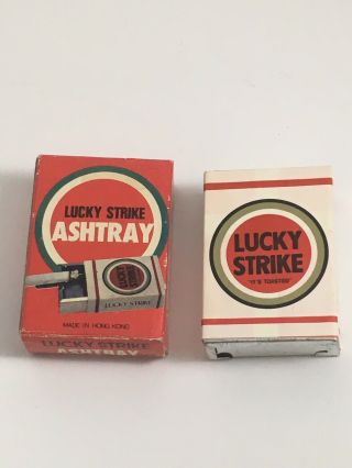 Vintage 1950s Tin Lucky Strike Pull Out Pocket Ashtray W Box 5
