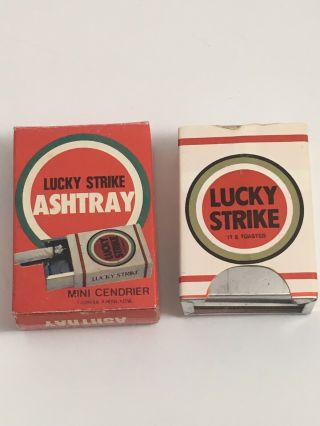 Vintage 1950s Tin Lucky Strike Pull Out Pocket Ashtray W Box 6
