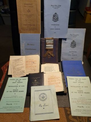 A Medal And Assortment Of Freemason Masonic Books And Booklets