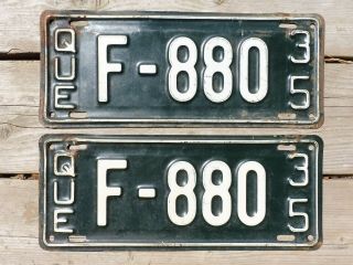 1935 Quebec License Plate Pair In Canada
