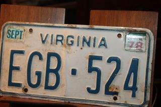 1978 Virginia License Plate Egb - 524 Bent