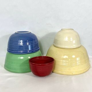 Vintage Savilla Usa Pottery Ringed Mixing Bowls Set Of 5