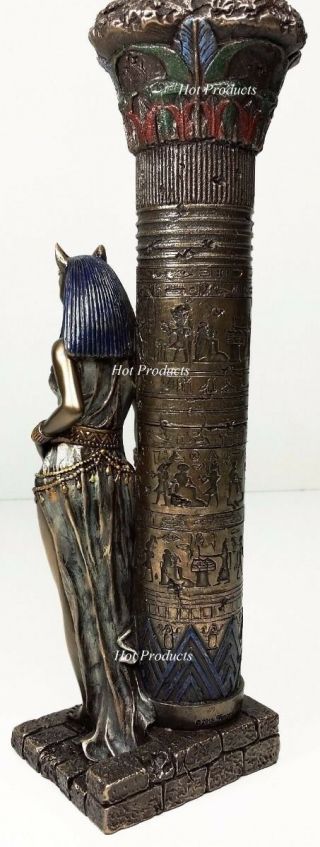Egyptian Cat Goddess Bastet Candle Holder Statue Sculpture Antique Bronze Finish 7