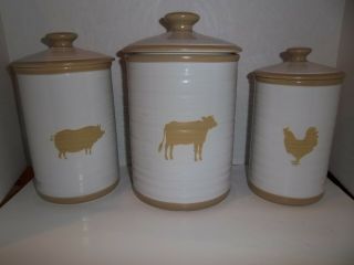 Cracker Barrel Susan Winget Cow Chicken Pig Canister Set Of 3 Farmhouse Country