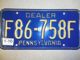 Pa.  " Dealer " License Plate F86 758f Expired Ships