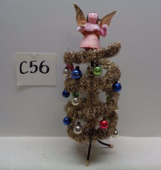 Vintage 10 In Bottle Brush Garland Spinning Christmas Tree W Mercury Beads C56