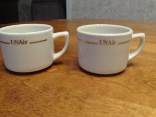 2 Vintage Usair First Class Coffee Cups Gilt Letters Abco U.  S.  A.