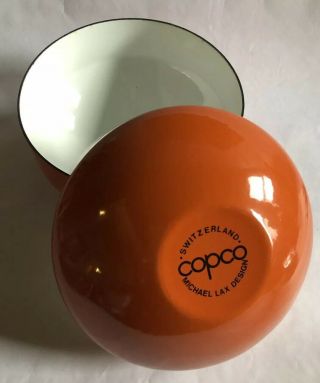 Vintage Danish Modern Orange Copco Enamelware Bowls Michael Lax Switzerland Two