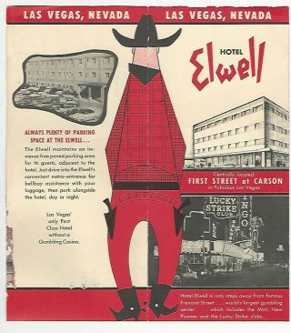 Vintage 1960s Hotel Elwell Travel Brochure Las Vegas Nevada Fremont Cowboy
