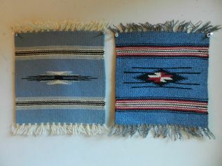 Old Small Blue Chimayo Blanket Rugs,  10 " X10 ",