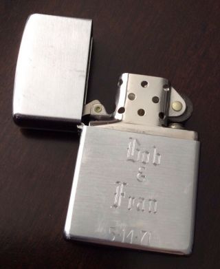 Vintage Zippo Lighter Chrome 16 Hole Dated 5 - 14 - 71 Bob & Fran