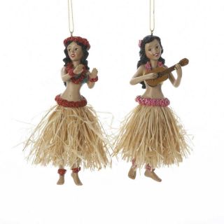 Sexy Hula Girls Grass Skirts Hawaiian Decor Ornaments Set Of 2 Kurt Adler
