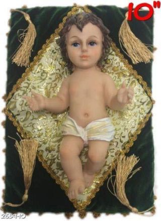 10 " Inch Statue Of Baby Jesus Christ On Green Cloth Nino Niño Dios Christmas