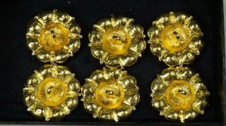 Set of 6 Authentic CHANEL Gold Quilted 8 Pearl CC 33mm Shank Buttons 4