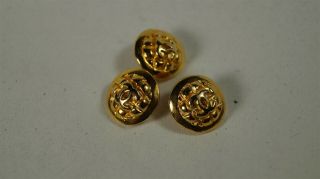 Set Of 3 Authentic Chanel Gold Quilted Cc 14mm Buttons