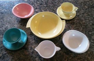 Vintage Boonton Ware Pastel Pink Yellow Blue White Mixed Serving Bowls & More