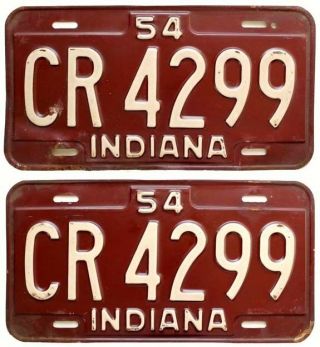 Indiana 1954 License Plate Pair,  Cr 4299,  Lake County,  Quality