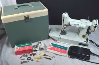 Singer 221 221k Green Featherweight Sewing Machine,  Case,  More
