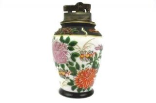 Vtg Porcelain & Brass Floral Cigarette Lighter From Cdgc Quality Imports Japan