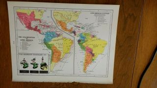 1954 Map Of The Colonization Of Latin America & Latin American Countries