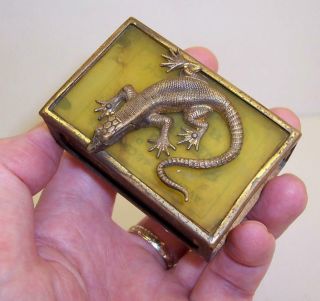 Vintage/antique Lizard Gilt Brass Matchbox Cover Holder
