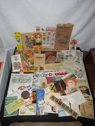 Vintage Ephemera Postcard Advertising Stamps Bumper Sticker Book & More (k583