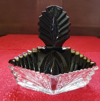 Vintage Art Deco Style Trinket Box Powder Jar Black Glass Top With Fan Design