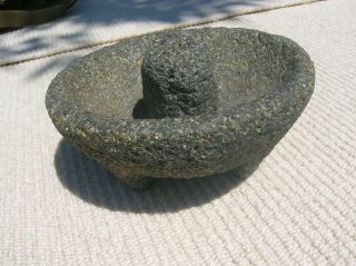 Vtg Mexican Molcajete Collectible Lava Stone Mortar And Pestle Authentic