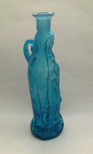 Vtg Mexican Our Lady Of Guadalupe Figural Blue Glass Bottle Madonna Virgin Mary