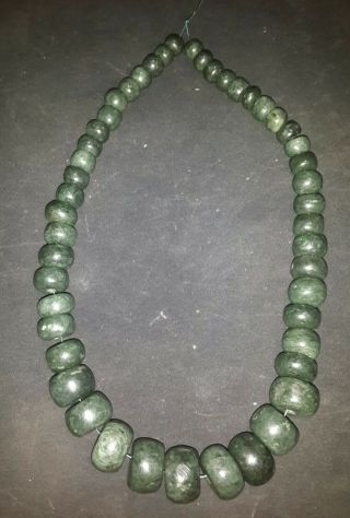 Mexican Maya Aztec Pre Columbian Style Deep Green Round Stone Bead Jade Collar