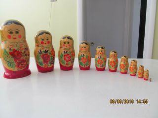 Vintage Collectible Russian 11 - Piece Set Hand Painted Matryoshka Nesting Dolls