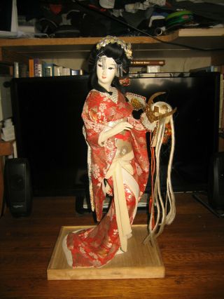 Vintage 17 " Japanese Geisha Doll W/helmet Hand - Painted Porcilain Face