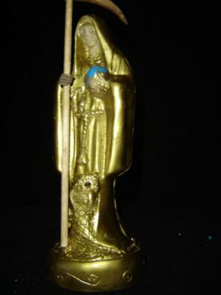 105 Statue Lady Santa Muerte Gold 9.  5 " Holy Death Atrayente De Riqueza Velada
