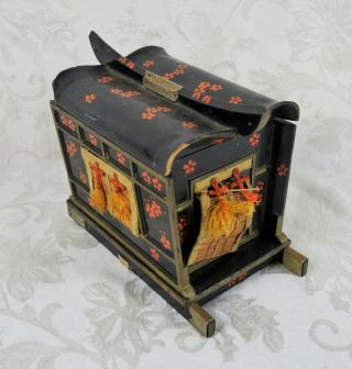 Rare Vintage Mid Century Wood Hand Painted Japanese Litter Mt.  Fuji Trinket Box