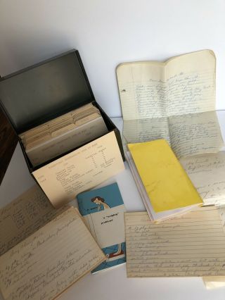 Vintage Metal Recipe Box With Hand - Written Recipes Estate Find