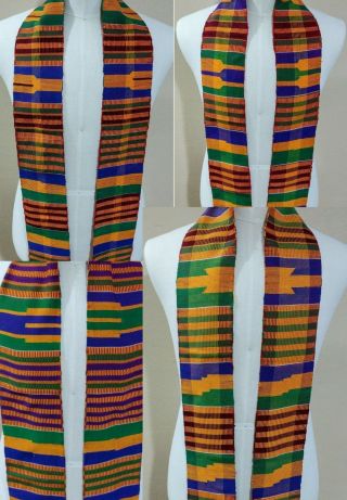 Authentic African Kente Cloth Stole Scarf Made In Ghana,  Multicolor,  Graduation