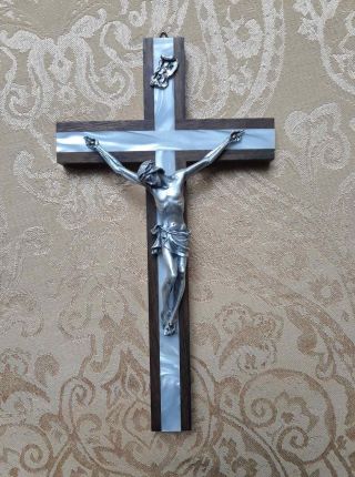 Vatican Crucifix Silver Wood Pearl Catholic Italy Cross - Blessed By The Pope