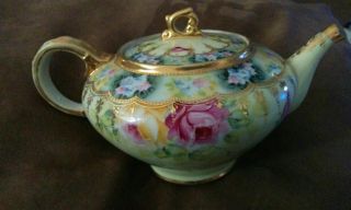 Elegant Vintage Nippon Japan Hand Painted Tea Pot With Roses & Gold Gilt