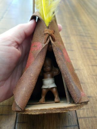 Vtg Miniature Teepee Made By Native American Indians Souvenir Boho Home Decor