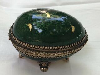 Elegant Vintage Evans Table Lighter Green Cloisonee Egg With Gold Bird Specks