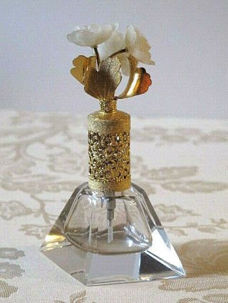 Vintage Perfume Bottle - Gold Filligree And Floral Top