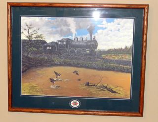 Signed Jim Jordan Tribute Art Illinois Locomotive Train & Ducks Framed Print